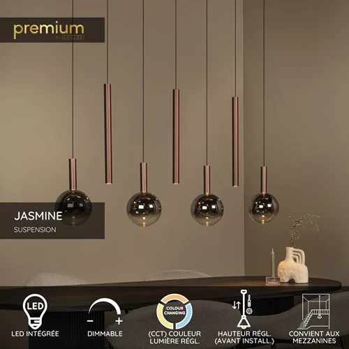 Lucide JASMINE - Suspension - LED Dim. - CCT - 7x4W 2200K/3300K - Convient aux mezzanines et plafonds hauts - Cuivre | Premium - USP